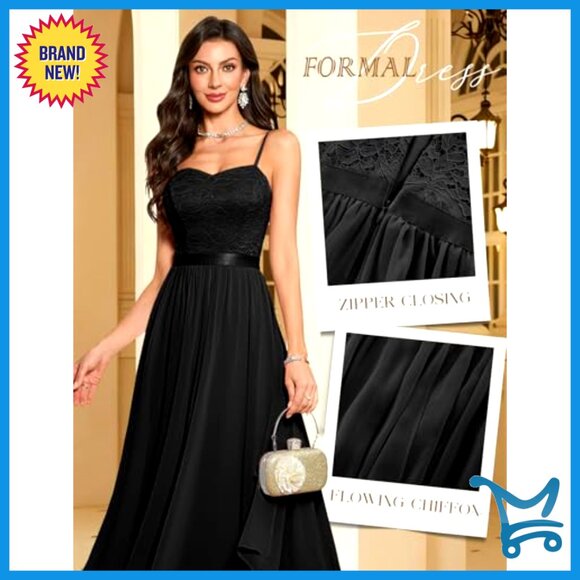 Elegant V-Neck Lace Maxi Dress Formal Evening Gala Prom Wedding Guest Adjustable - Picture 4 of 7